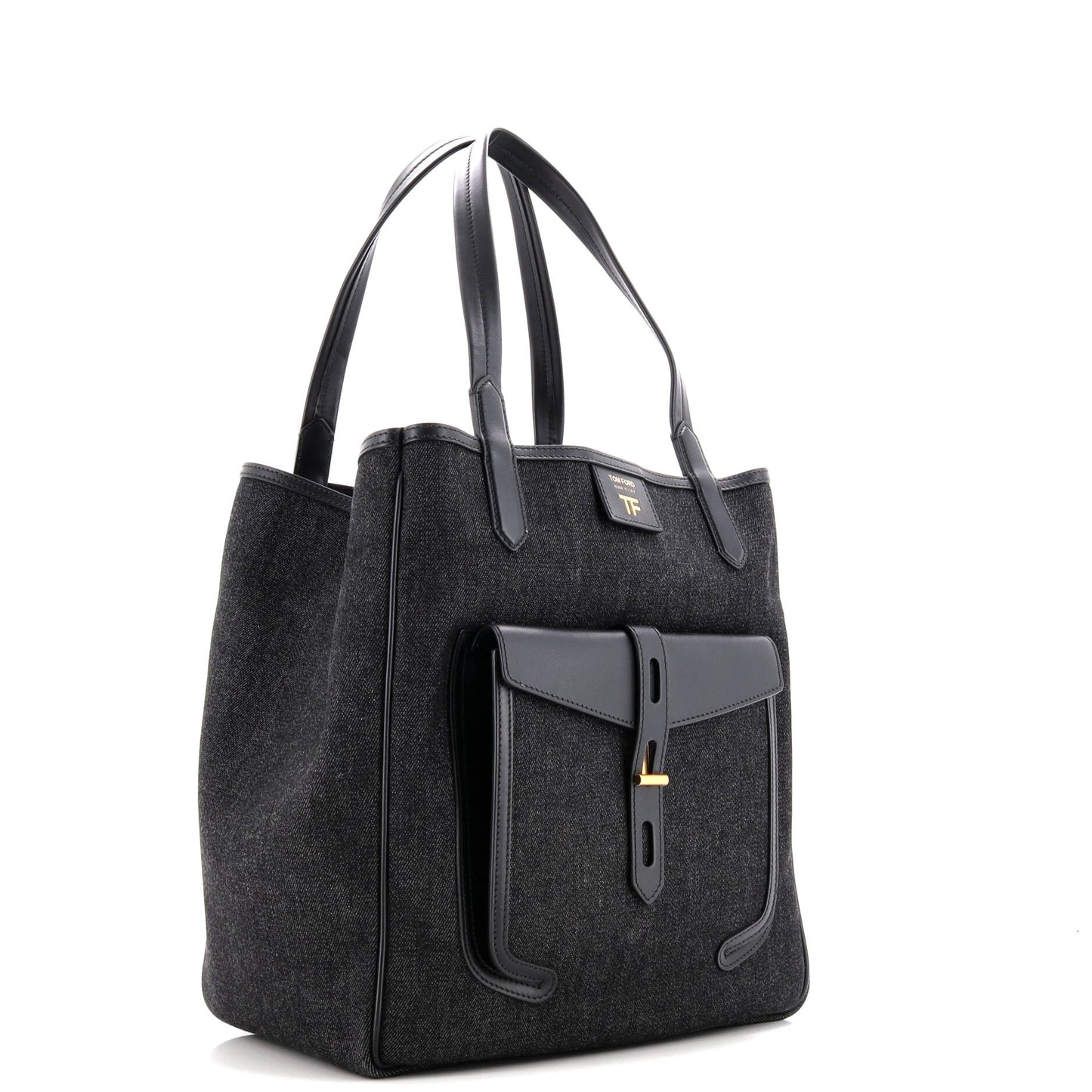 T Twist Tote Denim with Leather Large
