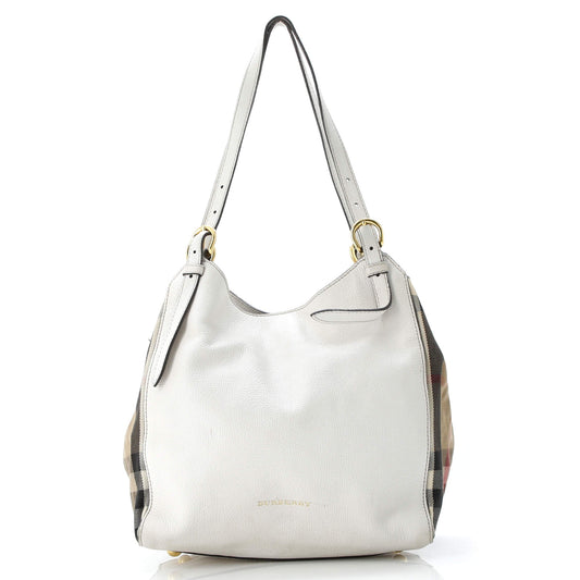 Canterbury Tote Leather and House Check Canvas Small