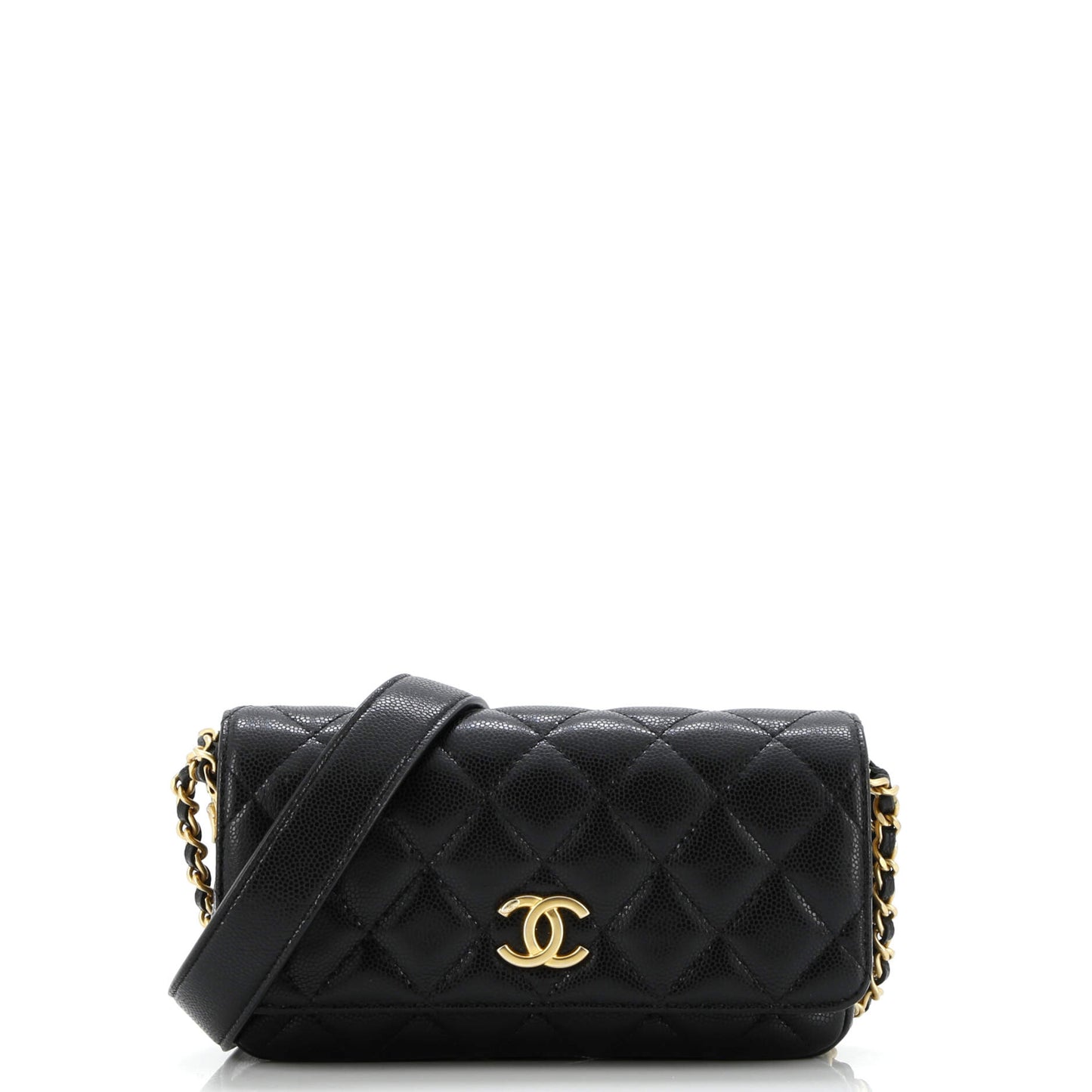 Twist Your Buttons Flap Clutch with Chain Quilted Caviar