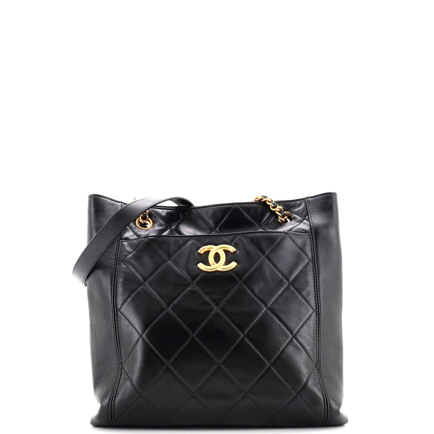 CC Front Pocket Shopping Tote Quilted Calfskin Small