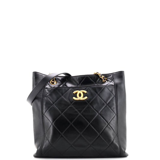 CC Front Pocket Shopping Tote Quilted Calfskin Small