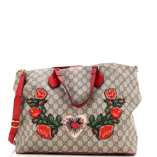 Convertible Soft Tote Embroidered GG Coated Canvas Medium