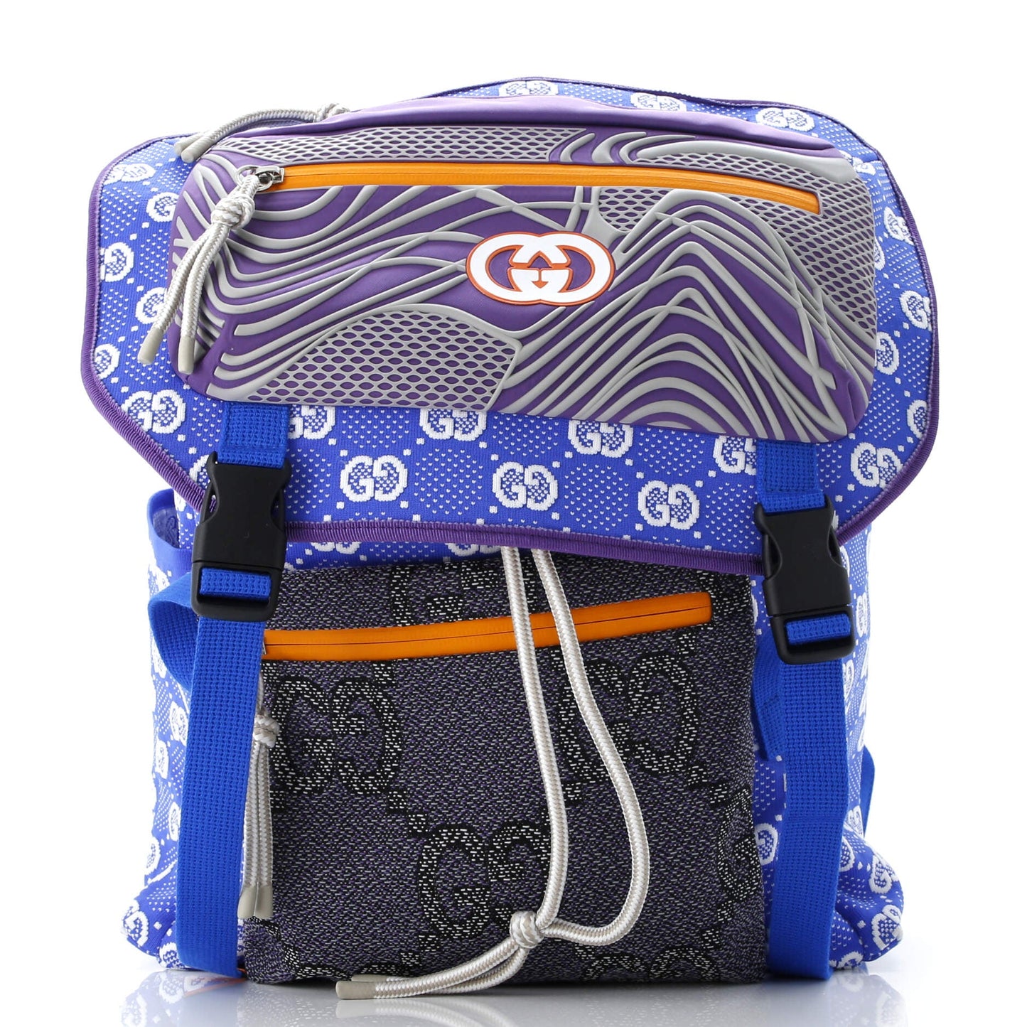 Panelled Double Buckle Backpack GG Jacquard Nylon and Rubber Large