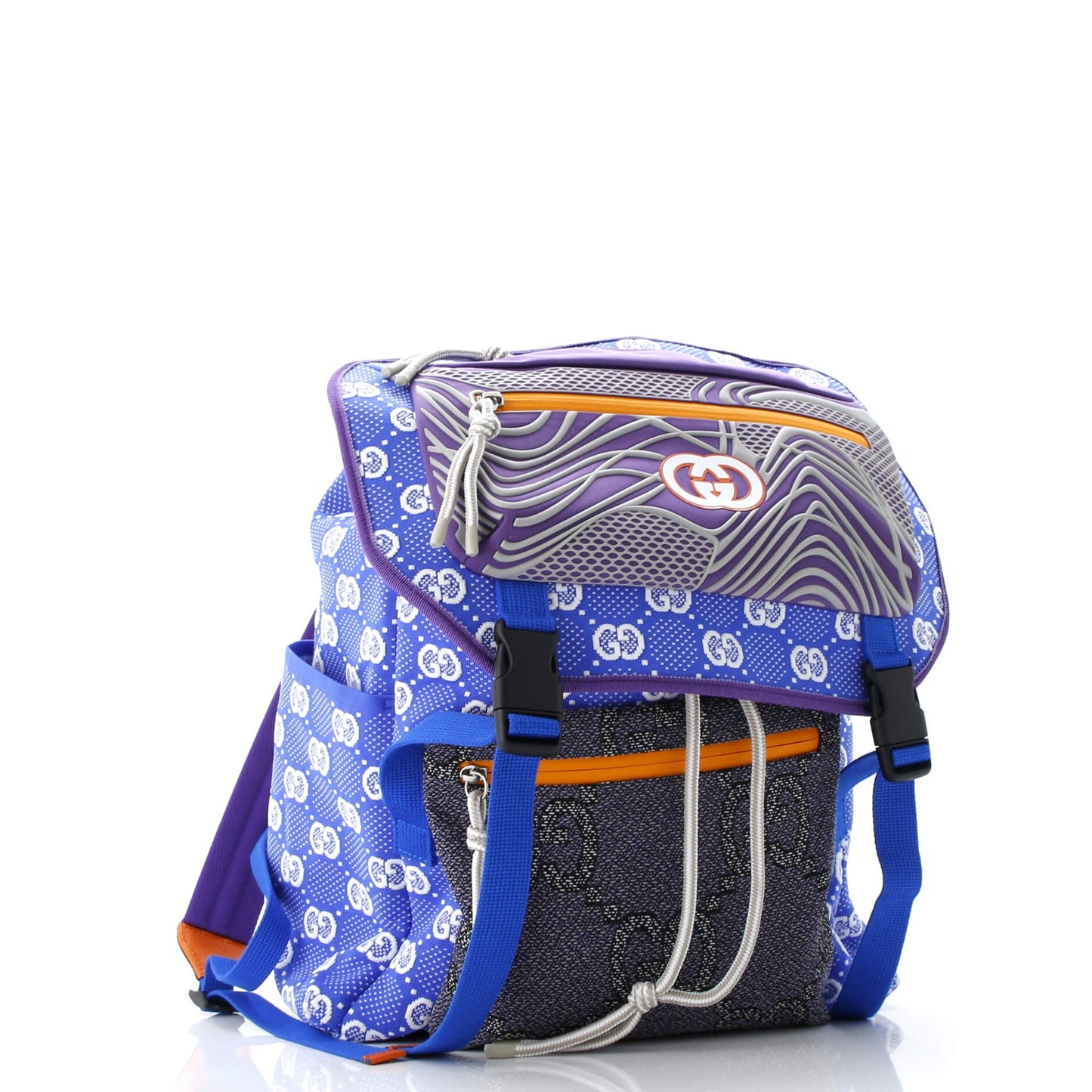 Panelled Double Buckle Backpack GG Jacquard Nylon and Rubber Large