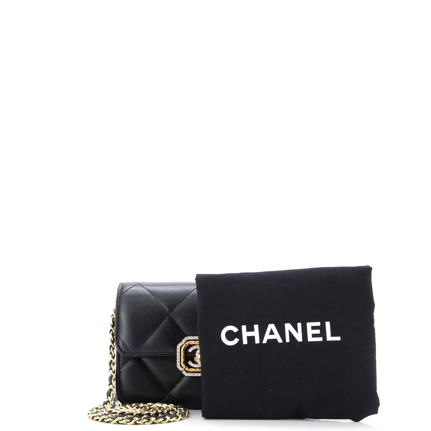 Crystal Geometric Frame CC Clutch with Chain Quilted Calfskin