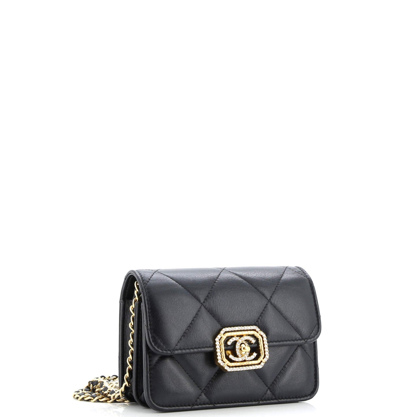 Crystal Geometric Frame CC Clutch with Chain Quilted Calfskin