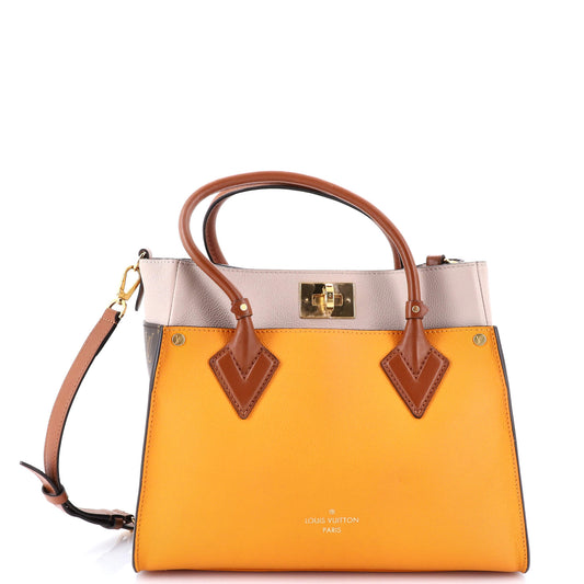 On My Side Tote Leather with Monogram Canvas MM