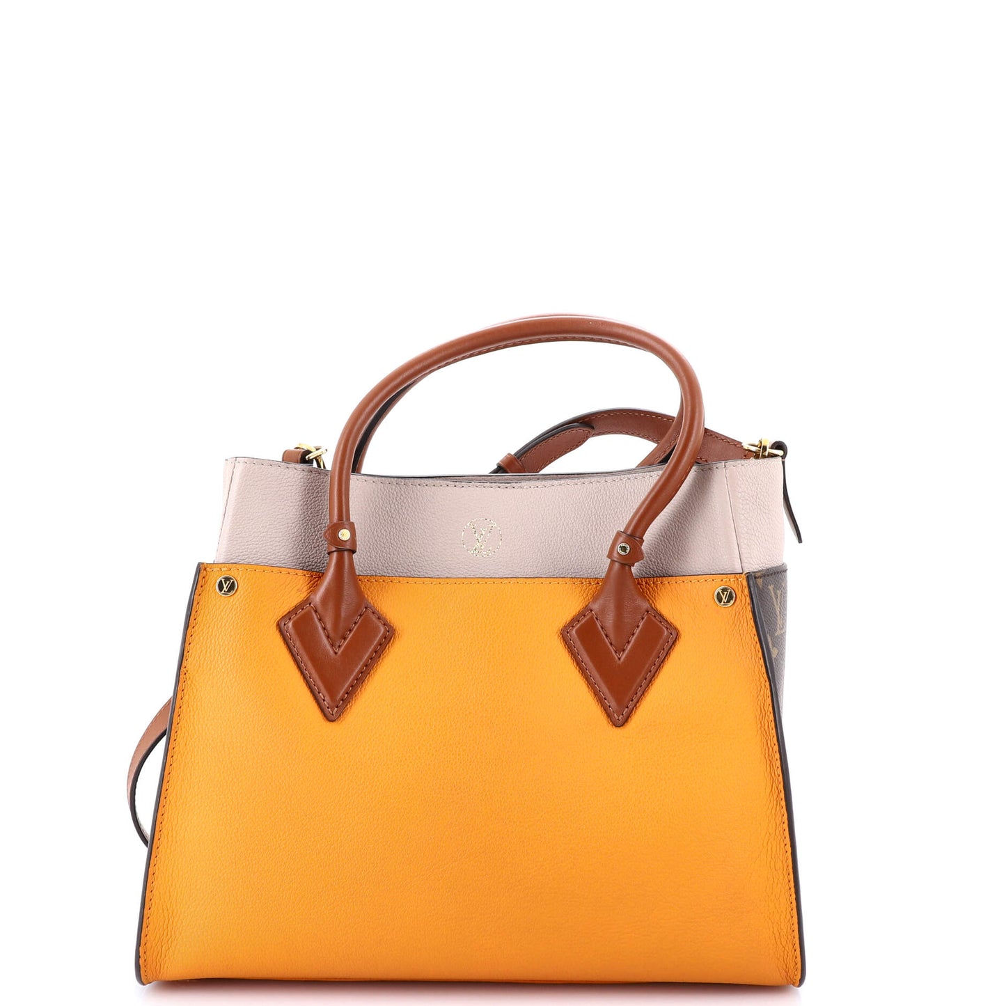 On My Side Tote Leather with Monogram Canvas MM