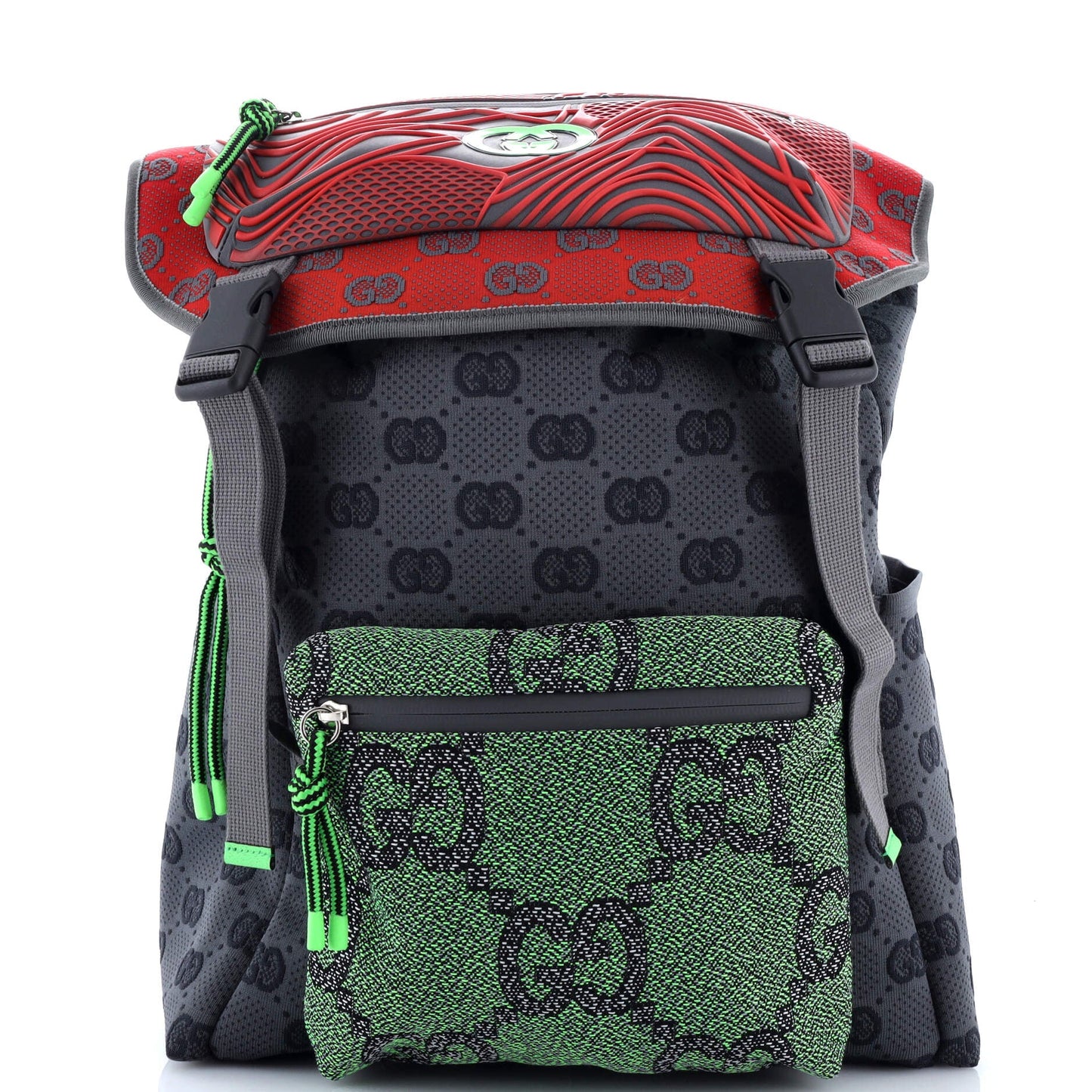 Panelled Double Buckle Backpack GG Jacquard Nylon and Rubber Large