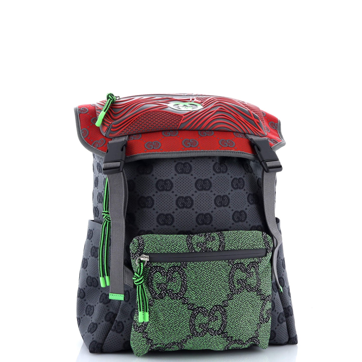 Panelled Double Buckle Backpack GG Jacquard Nylon and Rubber Large