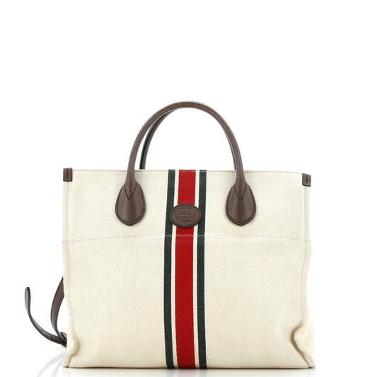 Foldable Web Tote Canvas with Leather Small