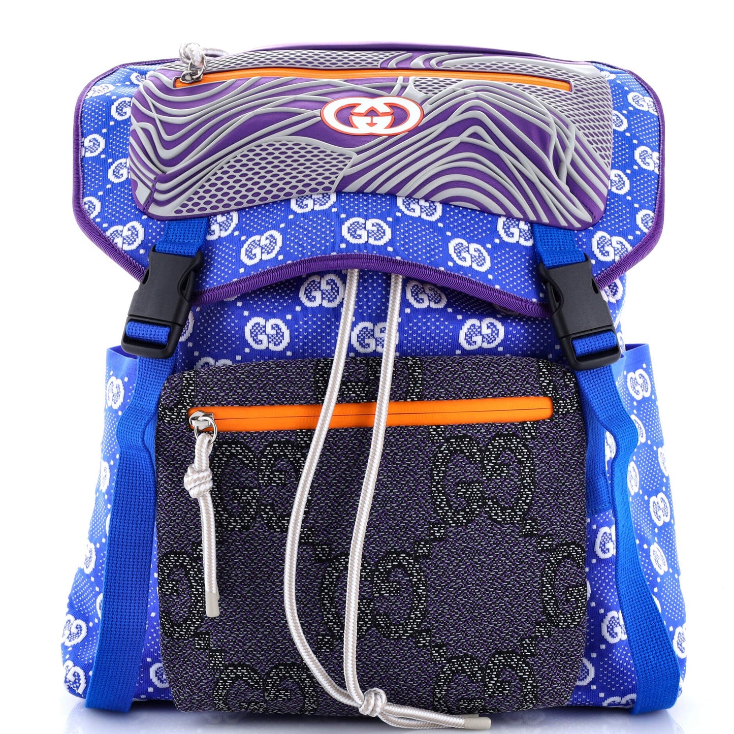 Panelled Double Buckle Backpack GG Jacquard Nylon and Rubber Large