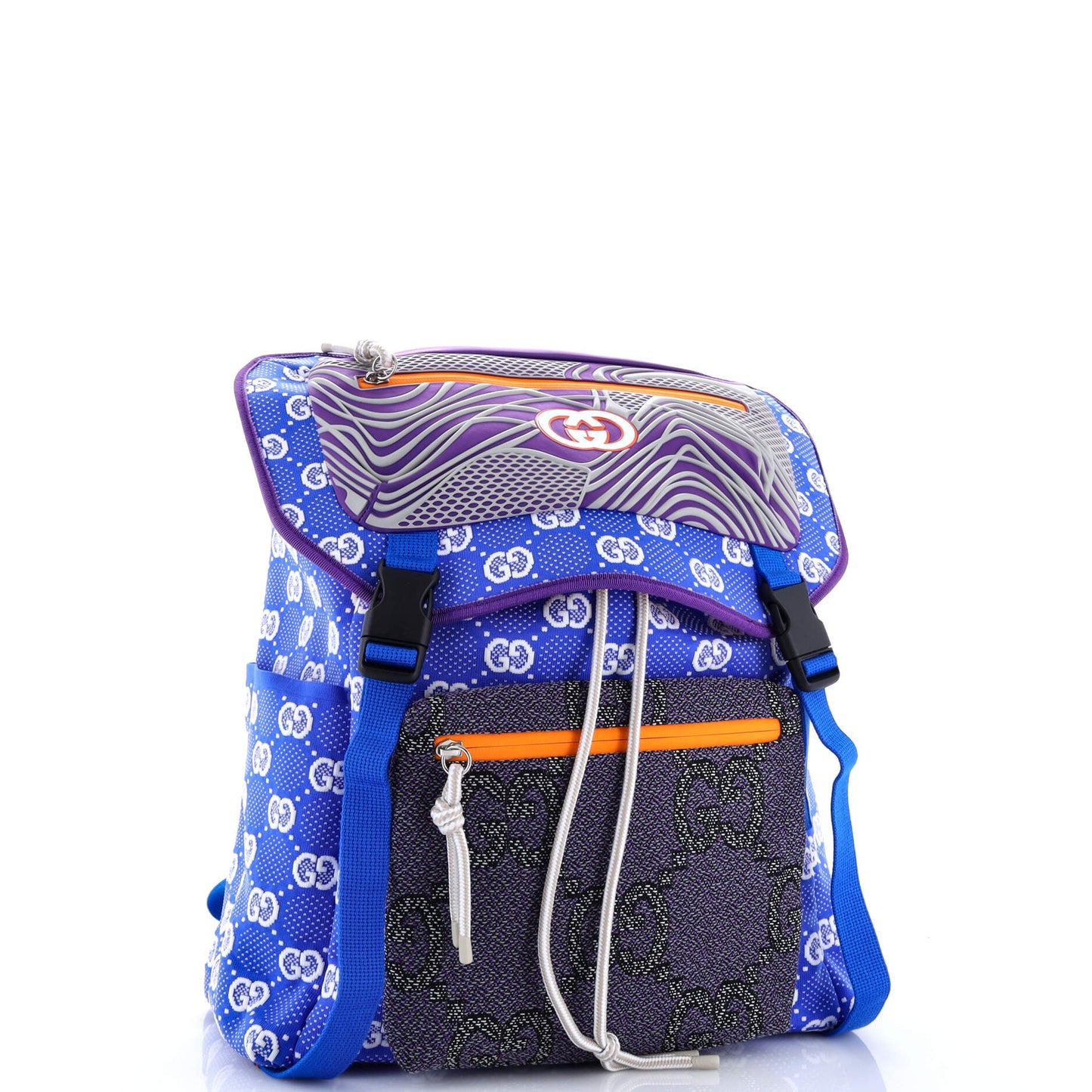 Panelled Double Buckle Backpack GG Jacquard Nylon and Rubber Large