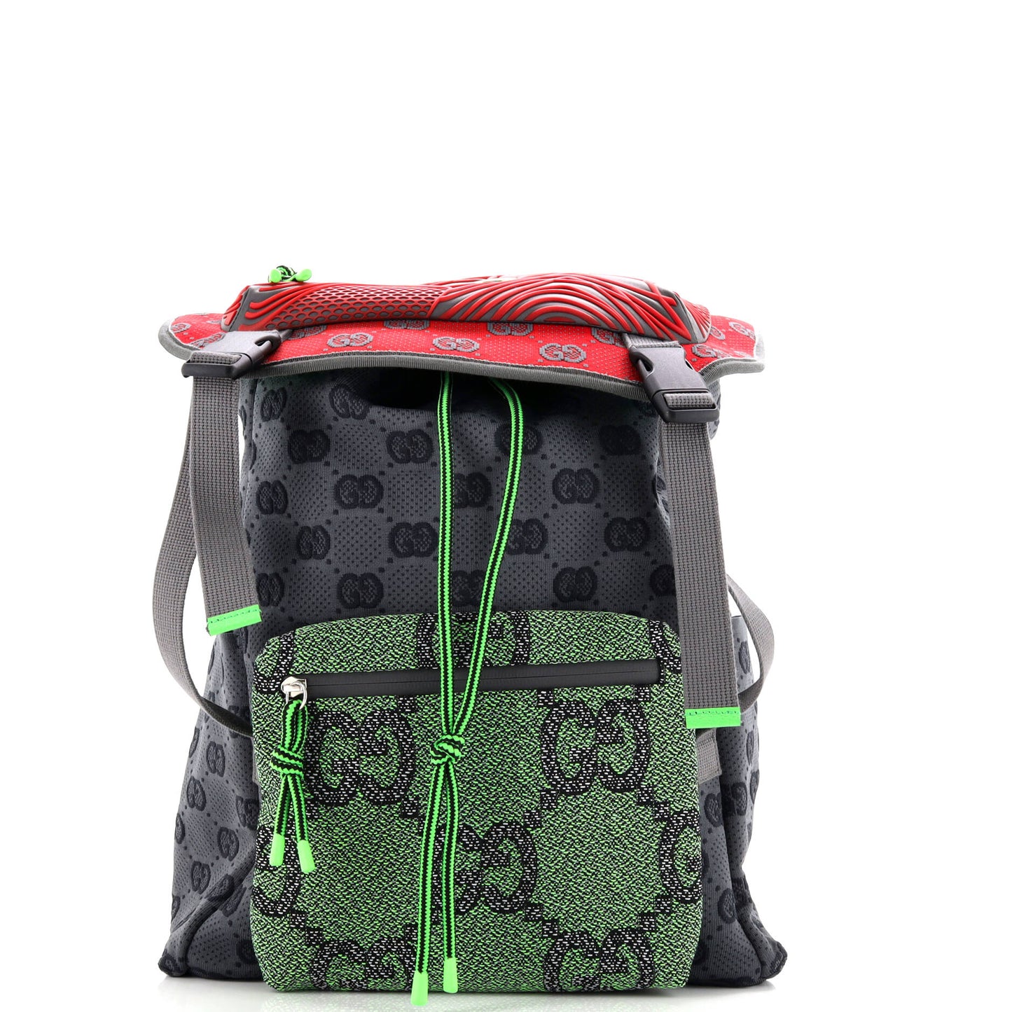 Panelled Double Buckle Backpack GG Jacquard Nylon and Rubber Large