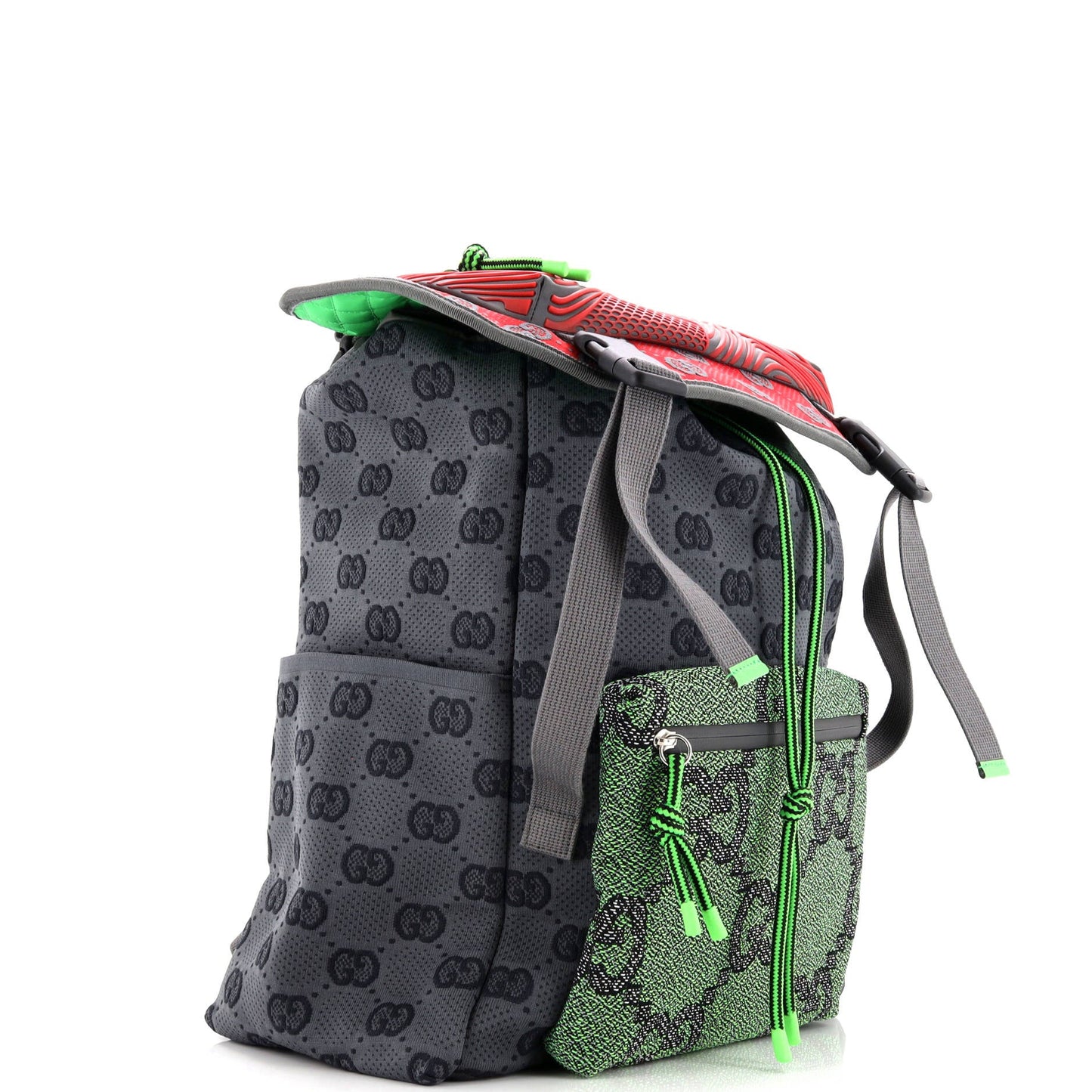 Panelled Double Buckle Backpack GG Jacquard Nylon and Rubber Large