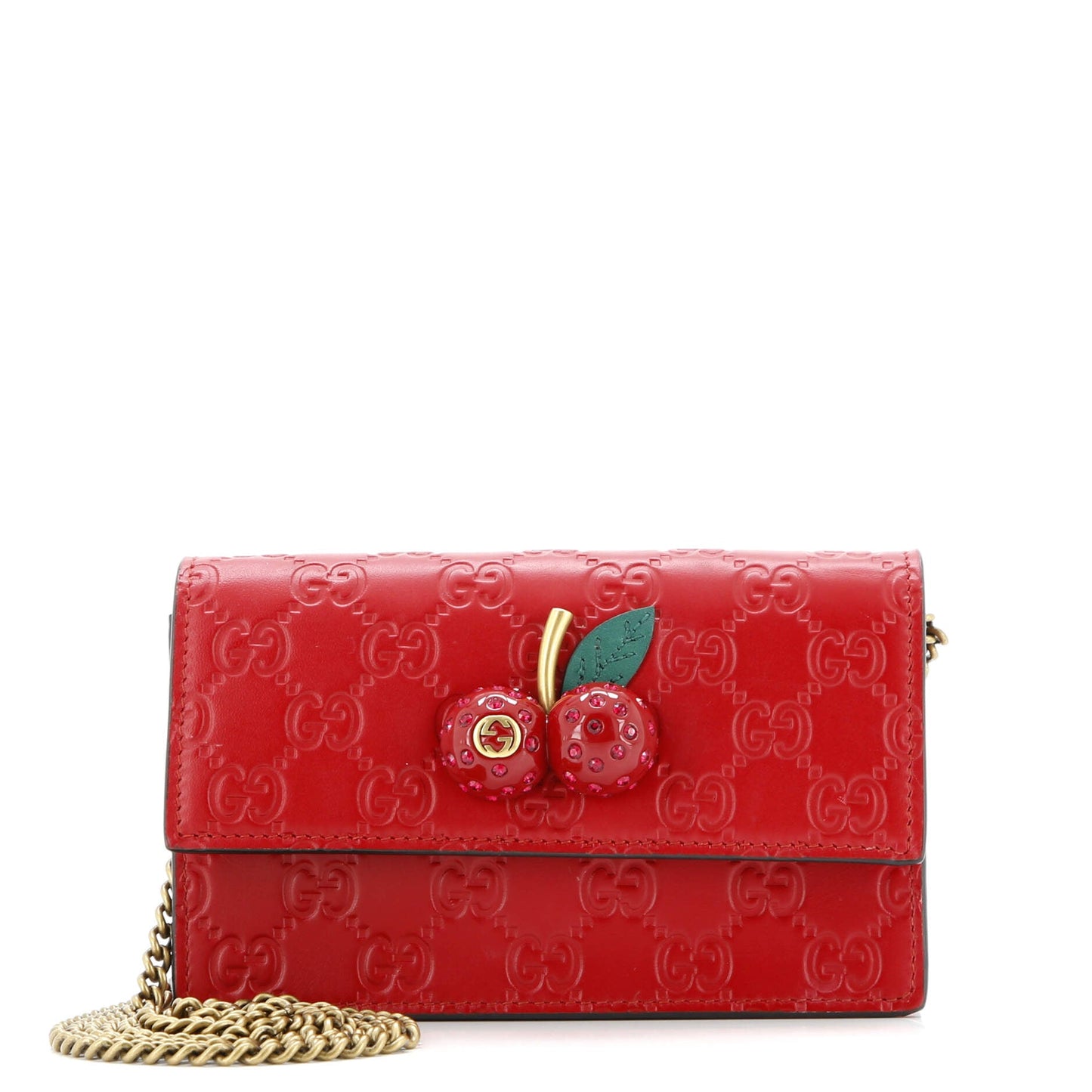 Cherries Wallet on Chain Guccissima Leather Mini