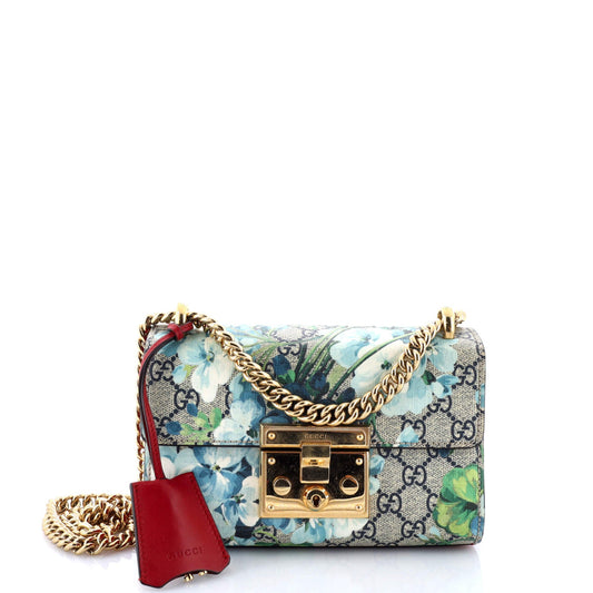Padlock Shoulder Bag Blooms Print GG Coated Canvas Small