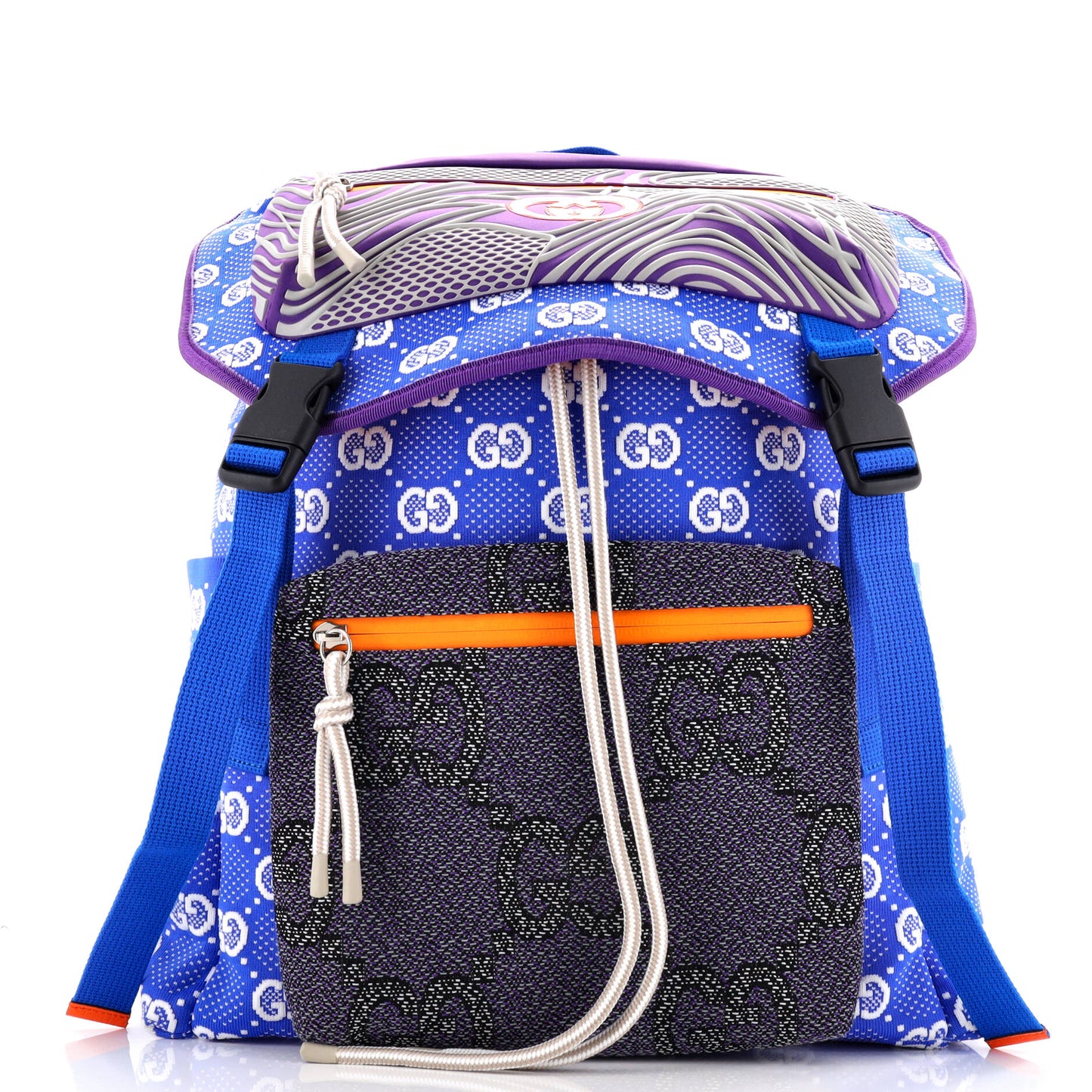 Panelled Double Buckle Backpack GG Jacquard Nylon and Rubber Large