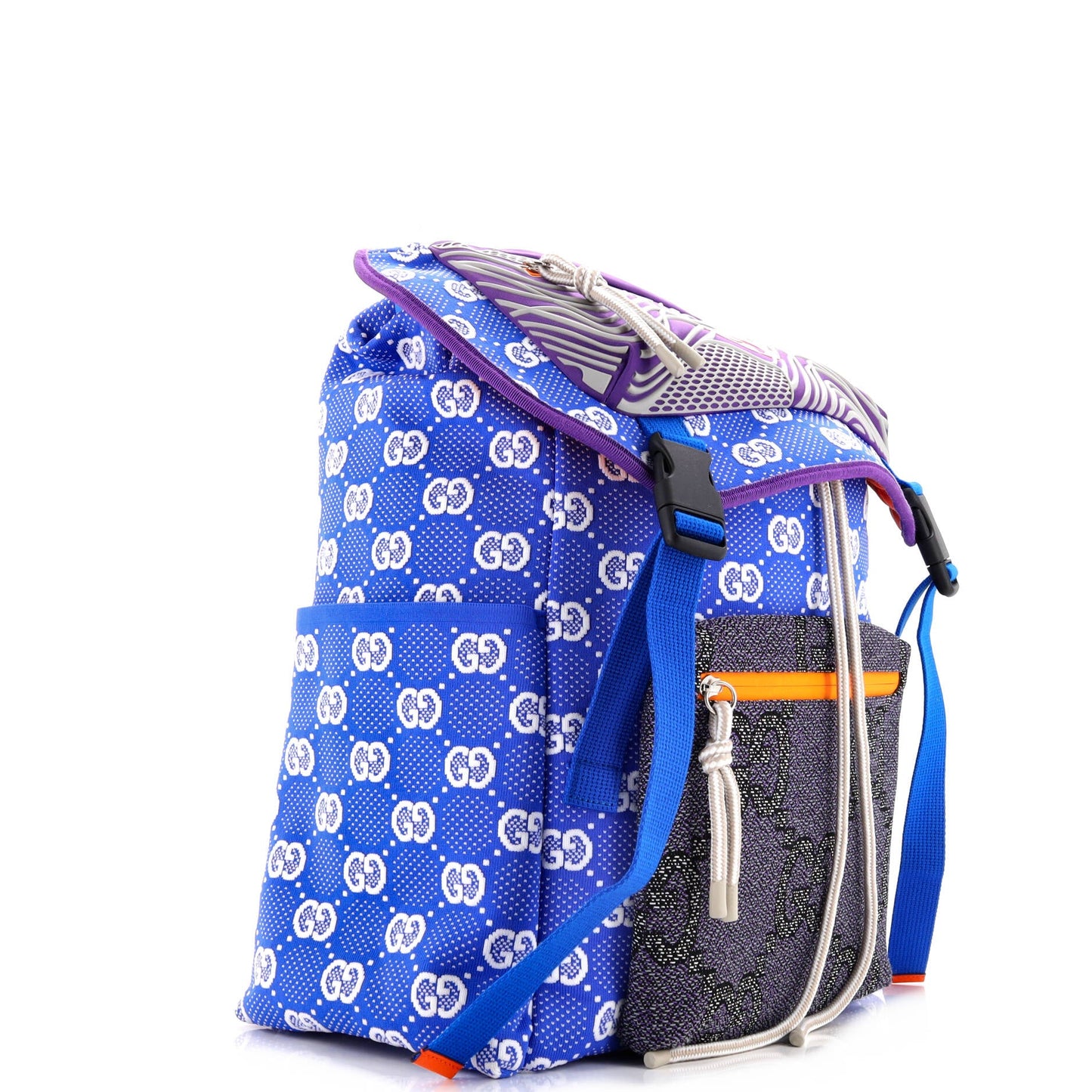 Panelled Double Buckle Backpack GG Jacquard Nylon and Rubber Large