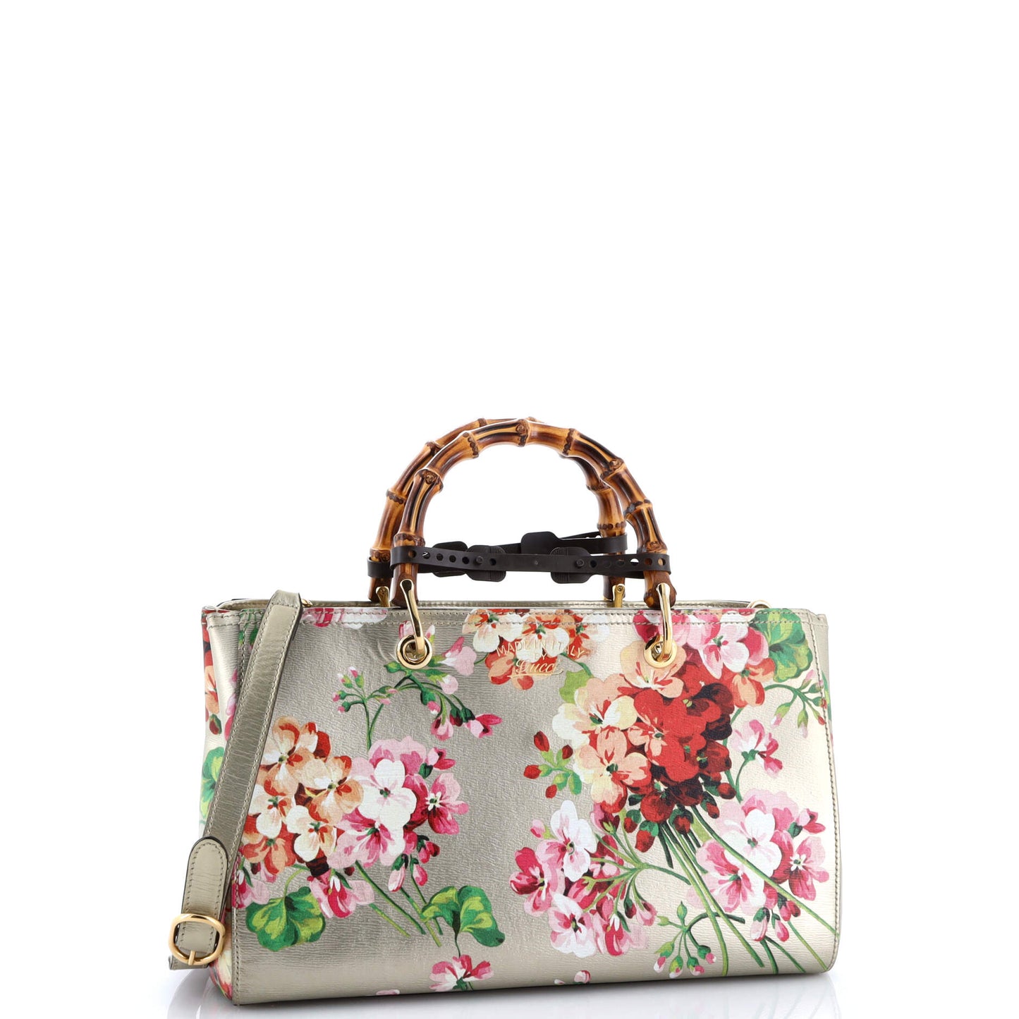 Bamboo Shopper Tote Blooms Print Leather Medium