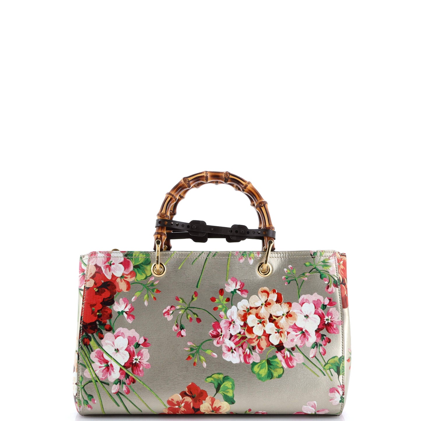 Bamboo Shopper Tote Blooms Print Leather Medium