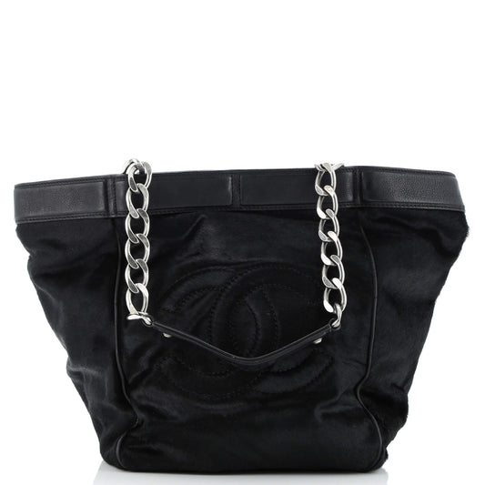 CC Chain Tote Pony Hair with Leather Large