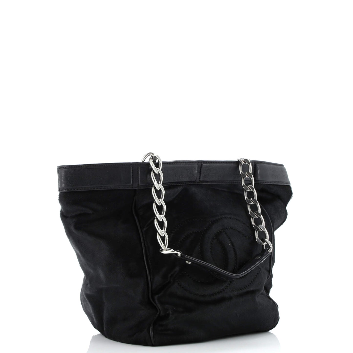 CC Chain Tote Pony Hair with Leather Large
