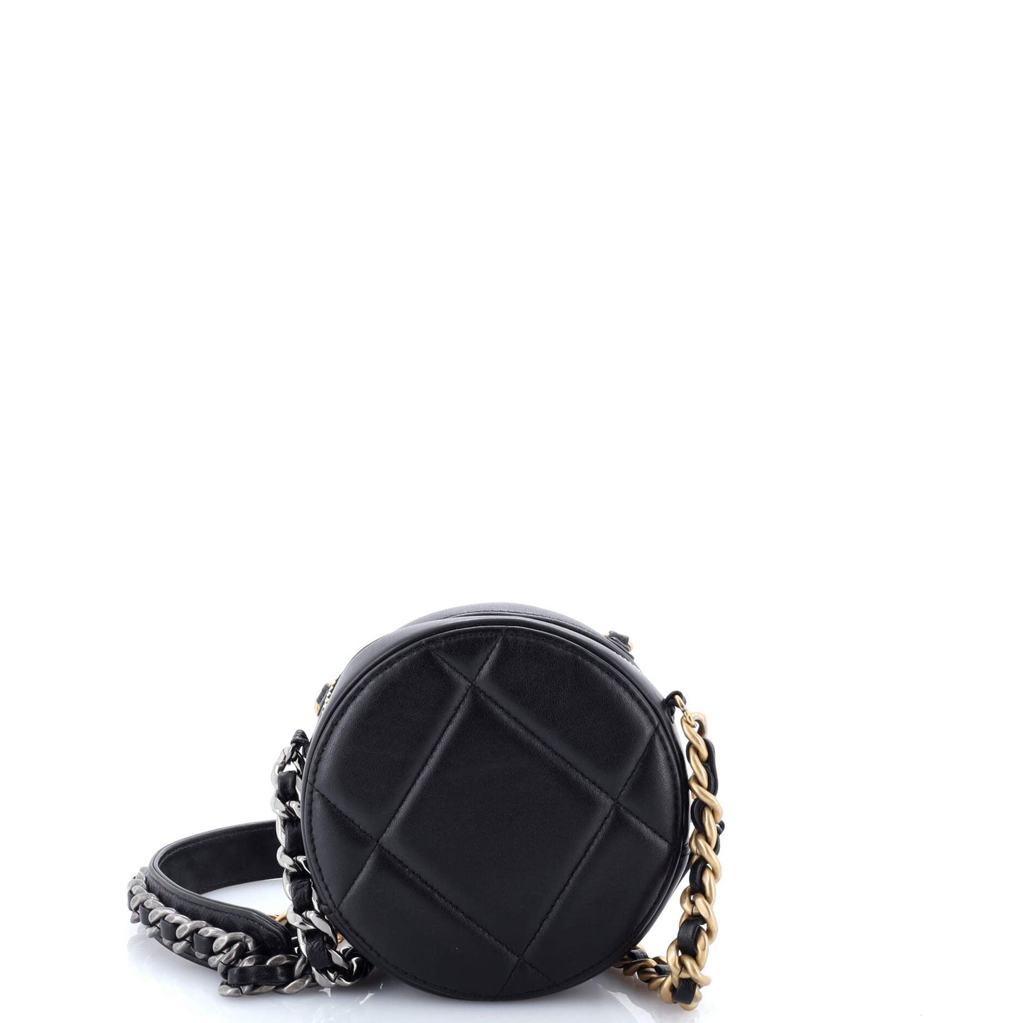 19 Round Clutch with Chain Quilted Leather