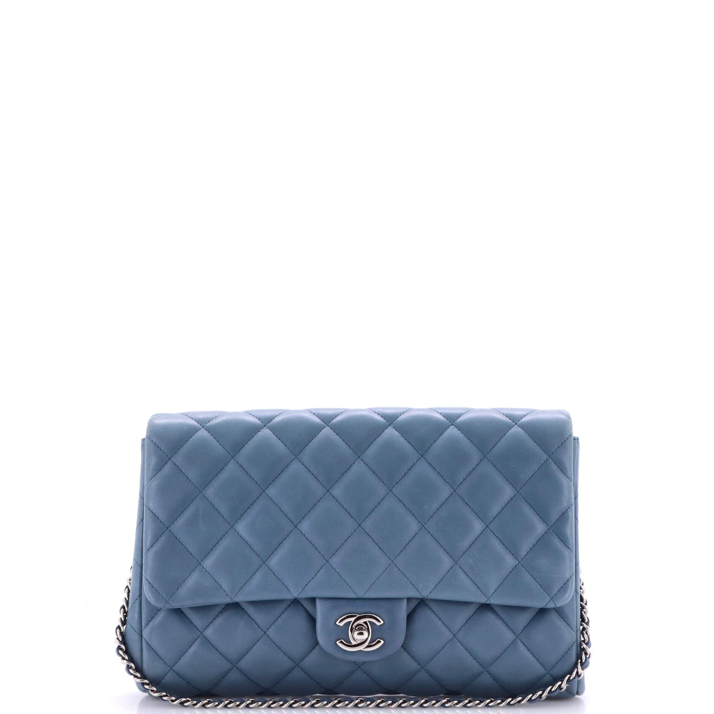 Clutch with Chain Quilted Lambskin