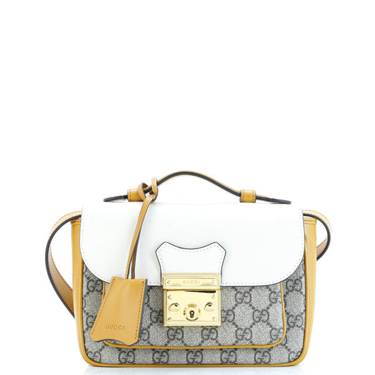 Padlock Front Pocket Flap Shoulder Bag GG Coated Canvas and Leather Mini