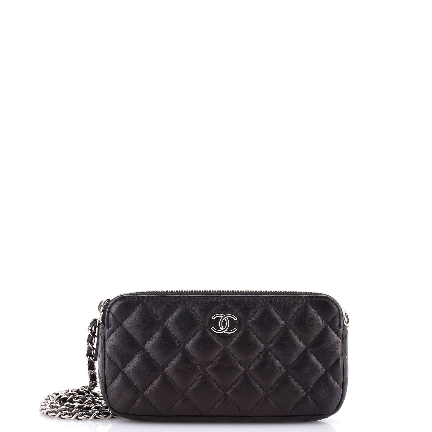 Double Zip Clutch with Chain Quilted Lambskin