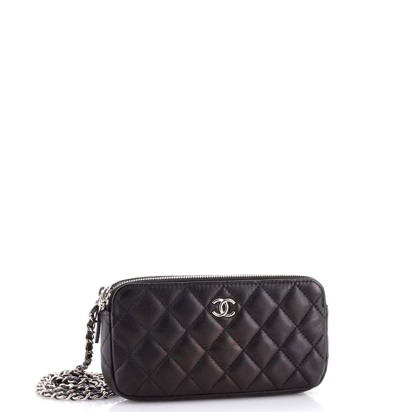 Double Zip Clutch with Chain Quilted Lambskin