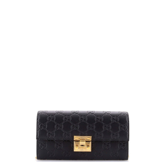 Padlock Continental Chain Wallet Guccissima Leather Long