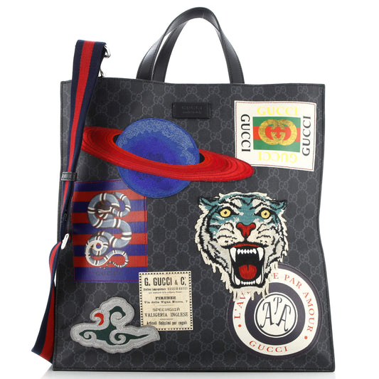 Courrier Convertible Soft Open Tote GG Coated Canvas with Applique North South