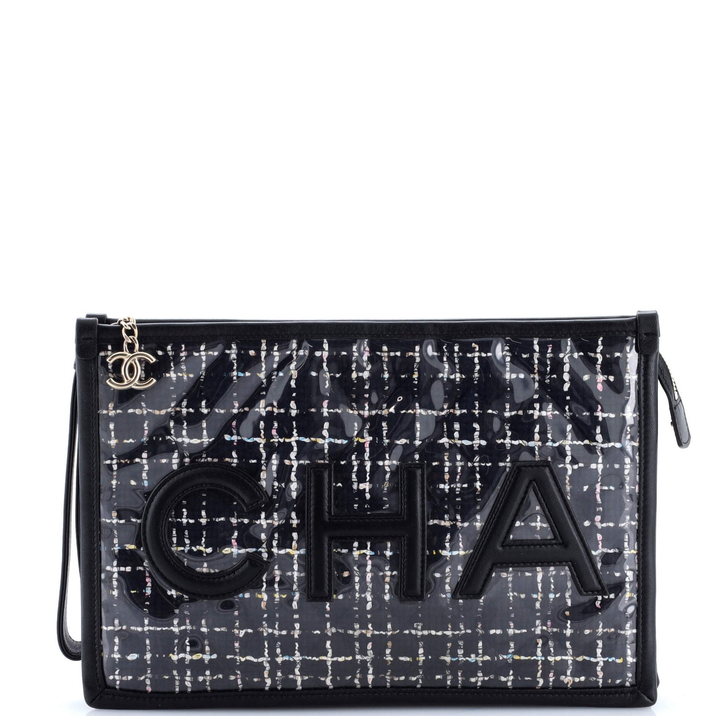 Logo Wristlet Clutch PVC Over Quilted Tweed Large