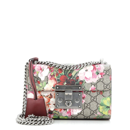Padlock Shoulder Bag Blooms Print GG Coated Canvas Small