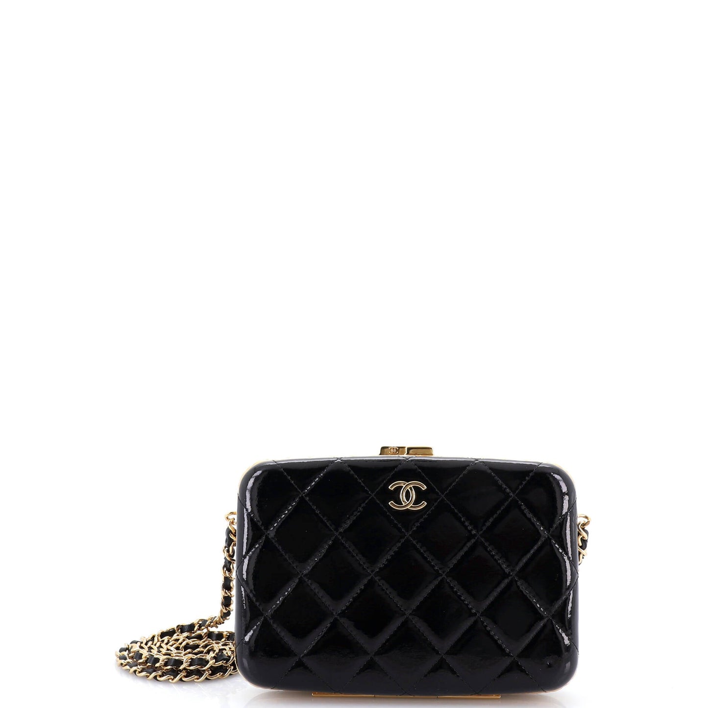 Framed Box Clutch with Chain Quilted Patent Small
