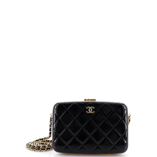 Framed Box Clutch with Chain Quilted Patent Small