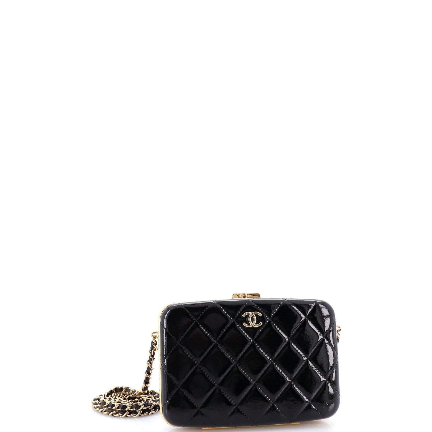 Framed Box Clutch with Chain Quilted Patent Small