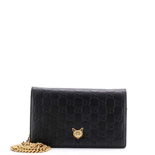 Crystal Cat Wallet on Chain Guccissima Leather