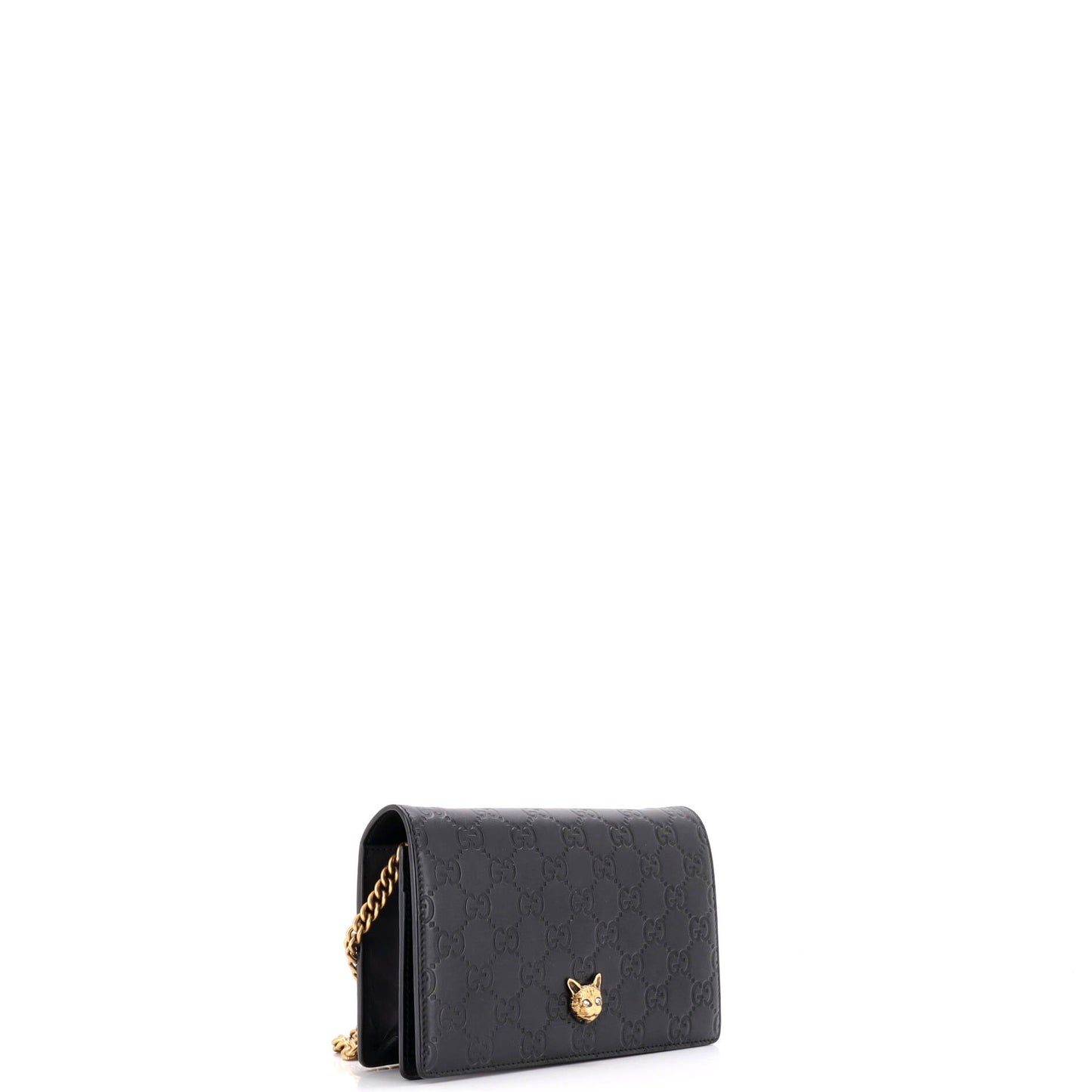 Crystal Cat Wallet on Chain Guccissima Leather