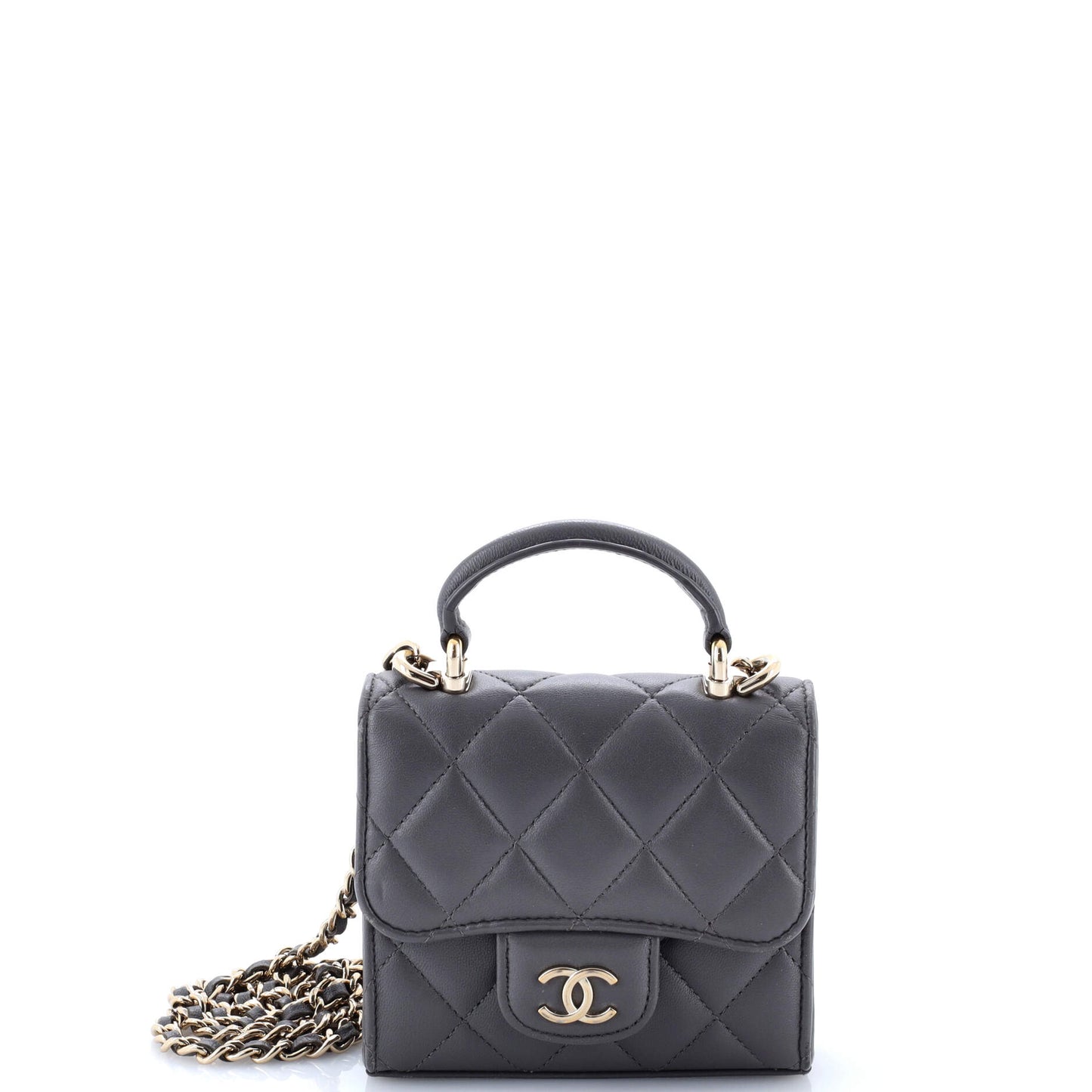 Square Classic Flap Top Handle Clutch with Chain Quilted Lambskin