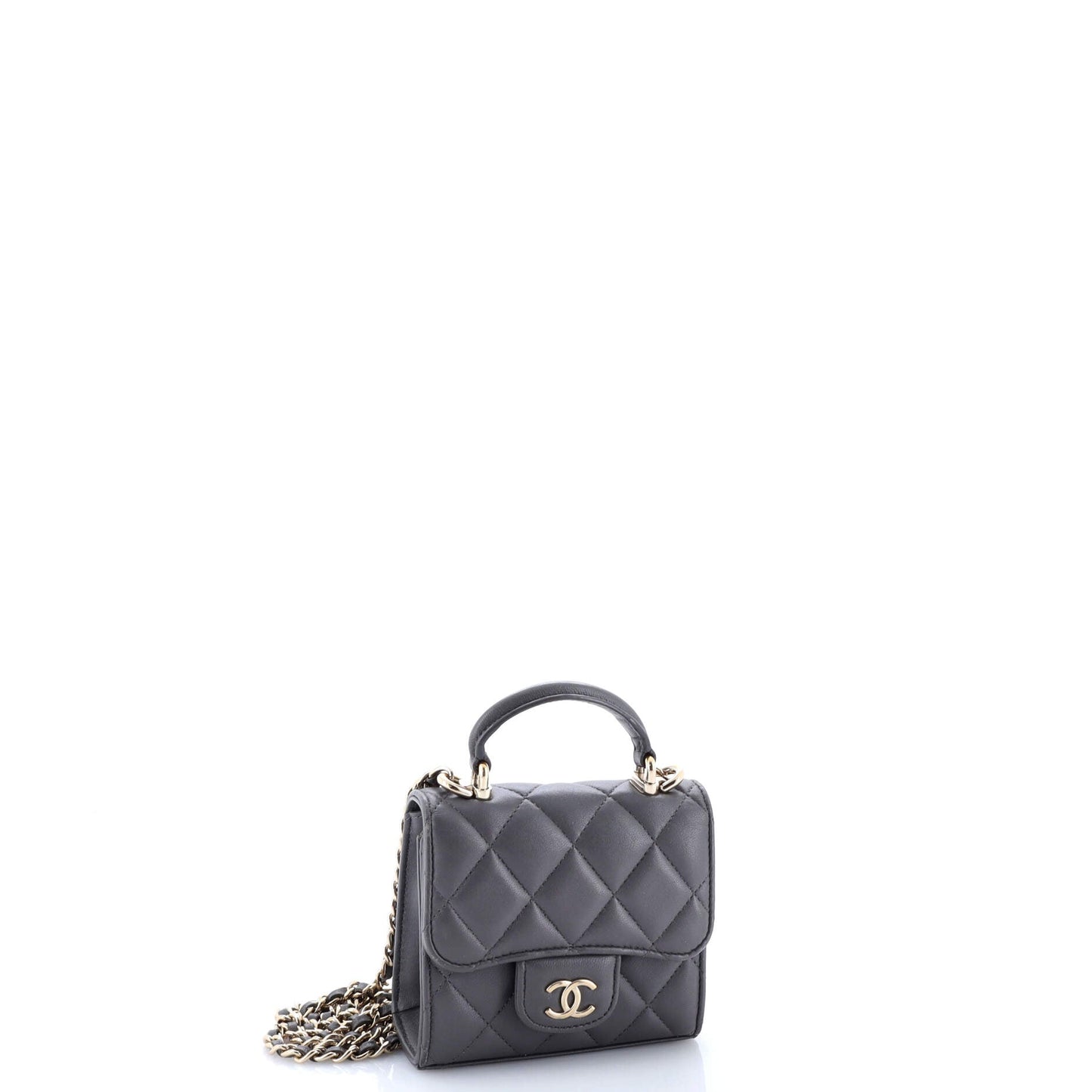 Square Classic Flap Top Handle Clutch with Chain Quilted Lambskin