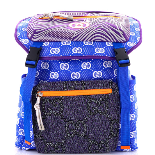 Panelled Double Buckle Backpack GG Jacquard Nylon and Rubber Large