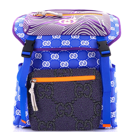 Panelled Double Buckle Backpack GG Jacquard Nylon and Rubber Large