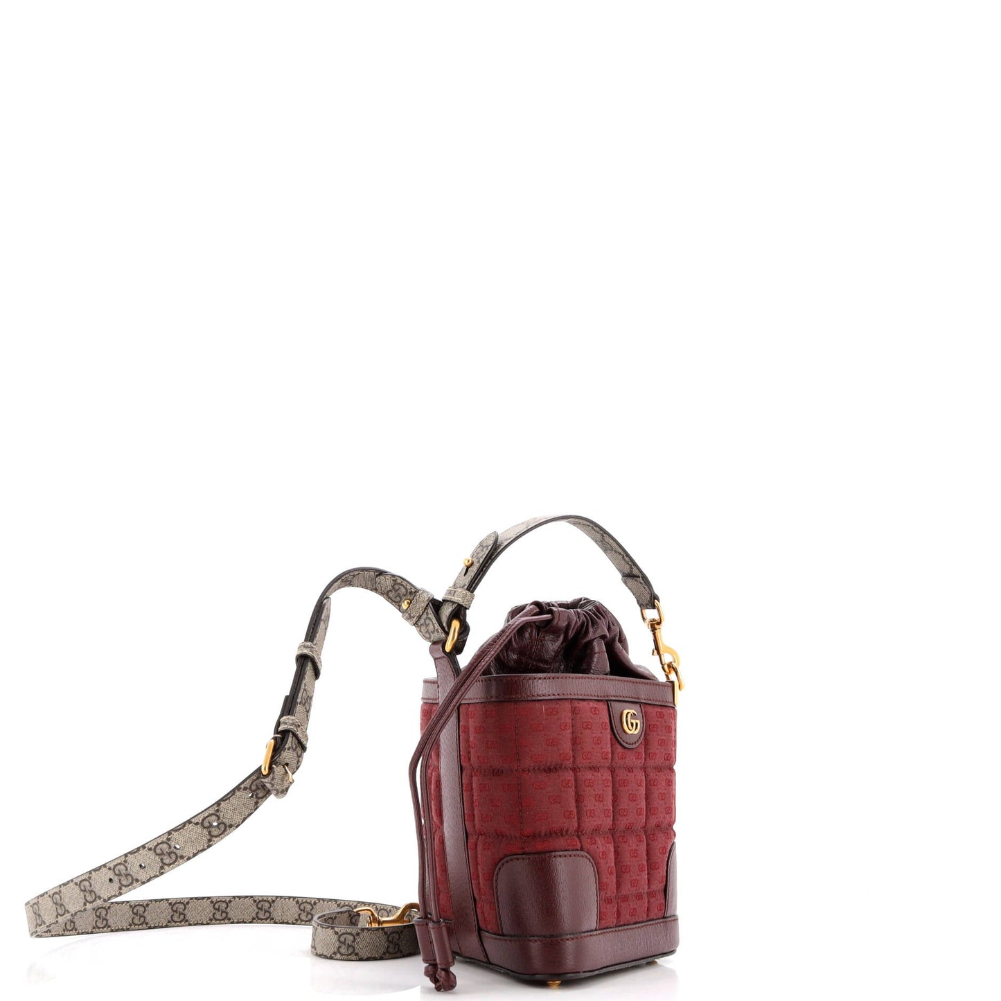 GG Triangle Bucket Bag Quilted Microguccissima Canvas and GG Coated Canvas with Leather Mini