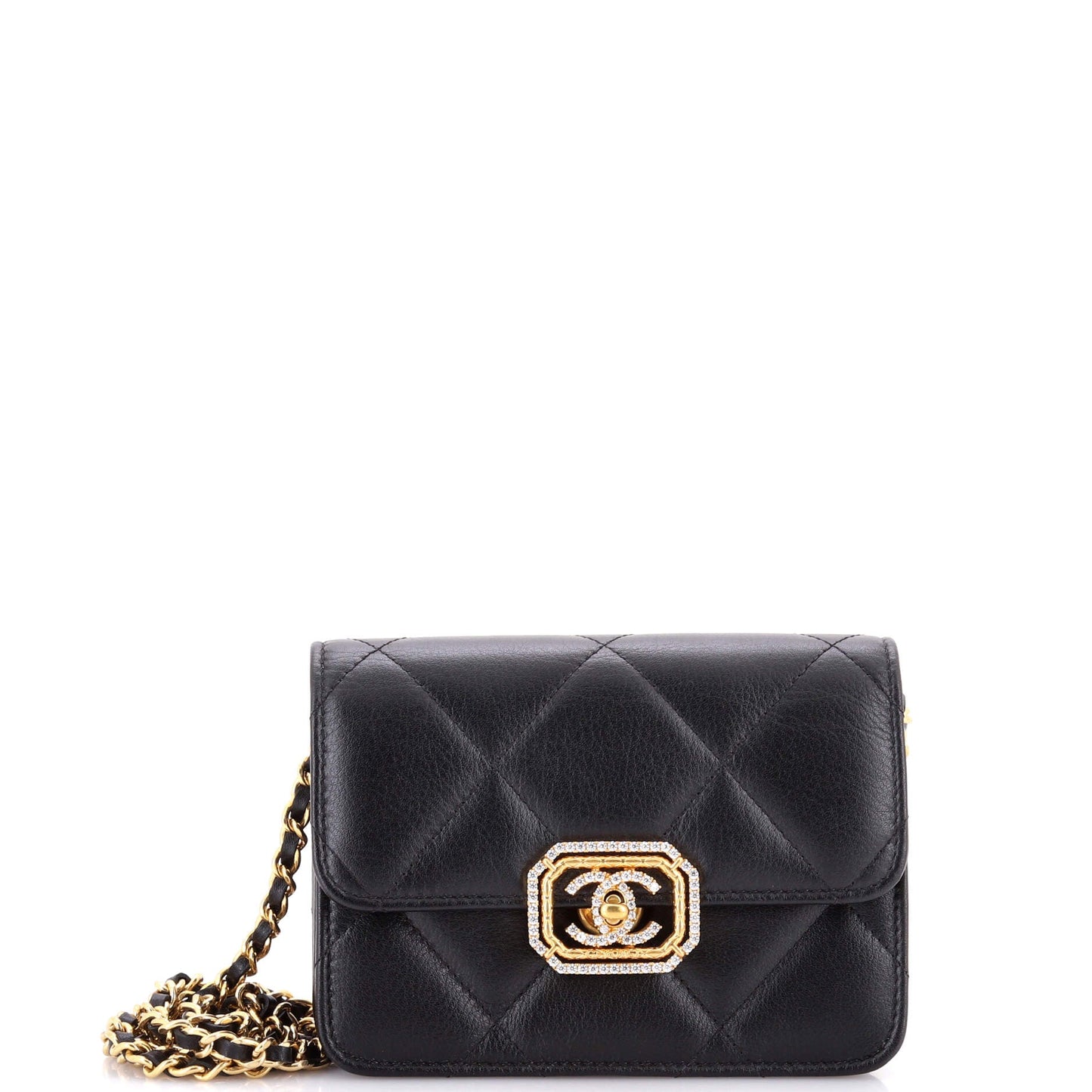 Crystal Geometric Frame CC Clutch with Chain Quilted Calfskin