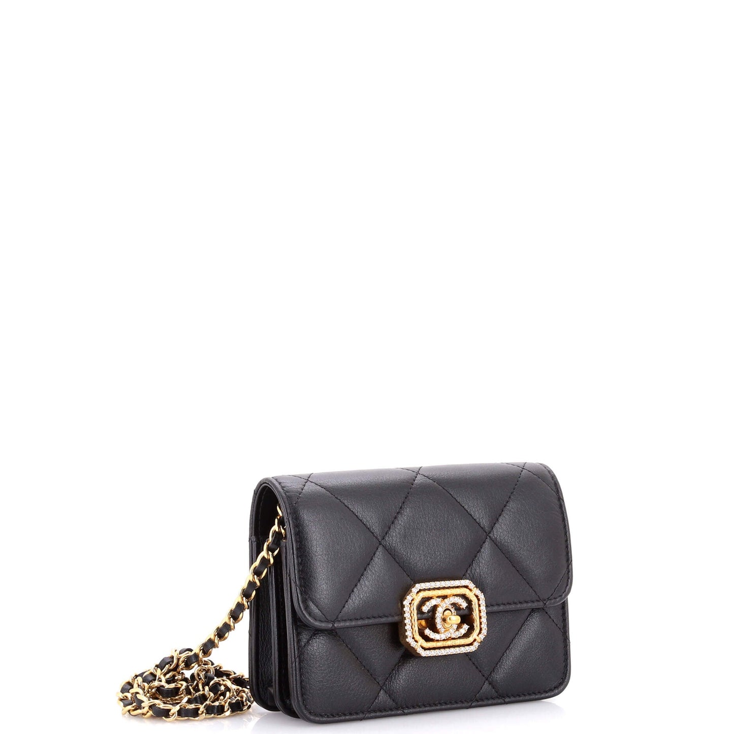 Crystal Geometric Frame CC Clutch with Chain Quilted Calfskin
