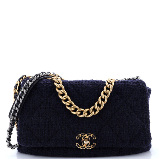 19 Flap Bag Quilted Tweed Maxi