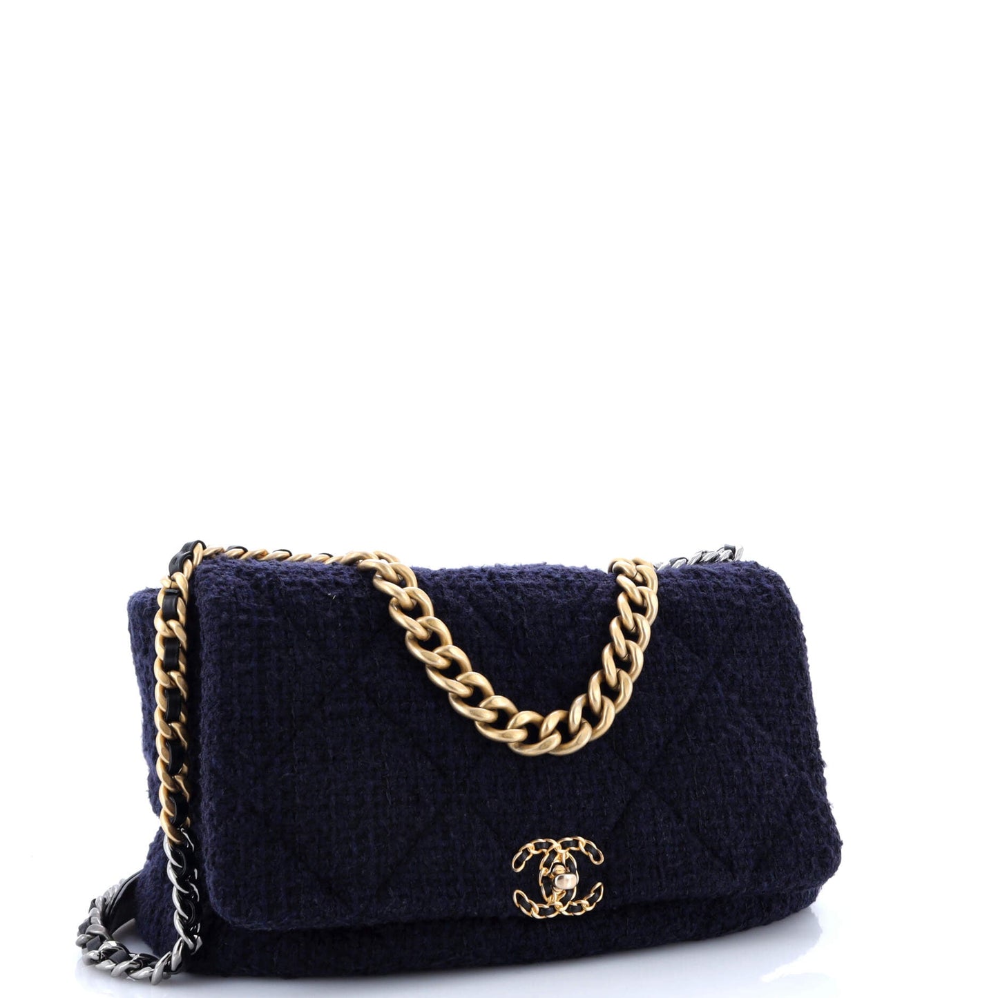 19 Flap Bag Quilted Tweed Maxi